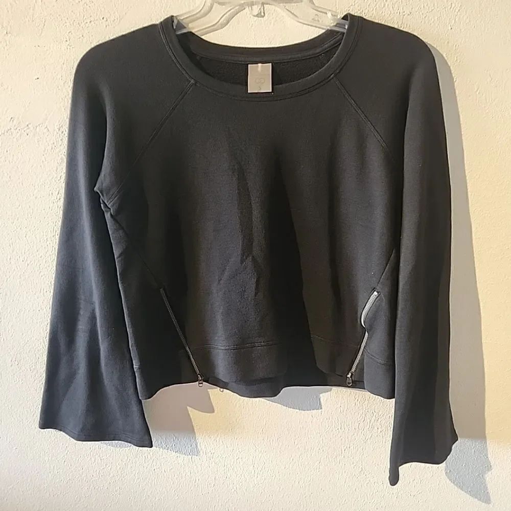Calia Sweatshirt Small S Pullover Cropped Top Stretch Yoga Wide Sleeves Black